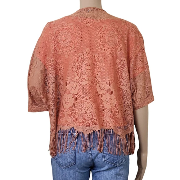 Boho Floral Print Salmon Pink Fringe - Picture 2 of 4
